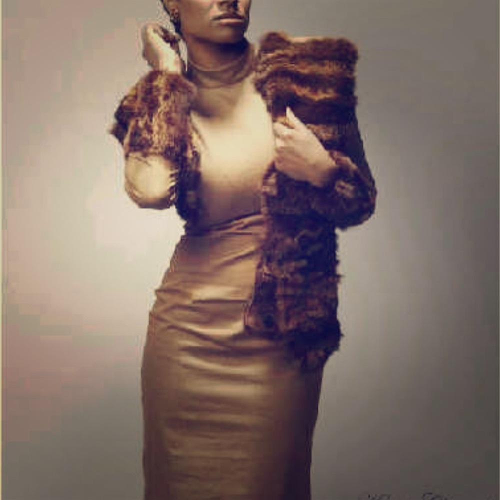 Designer Exclusive | Denim and fur trim dress